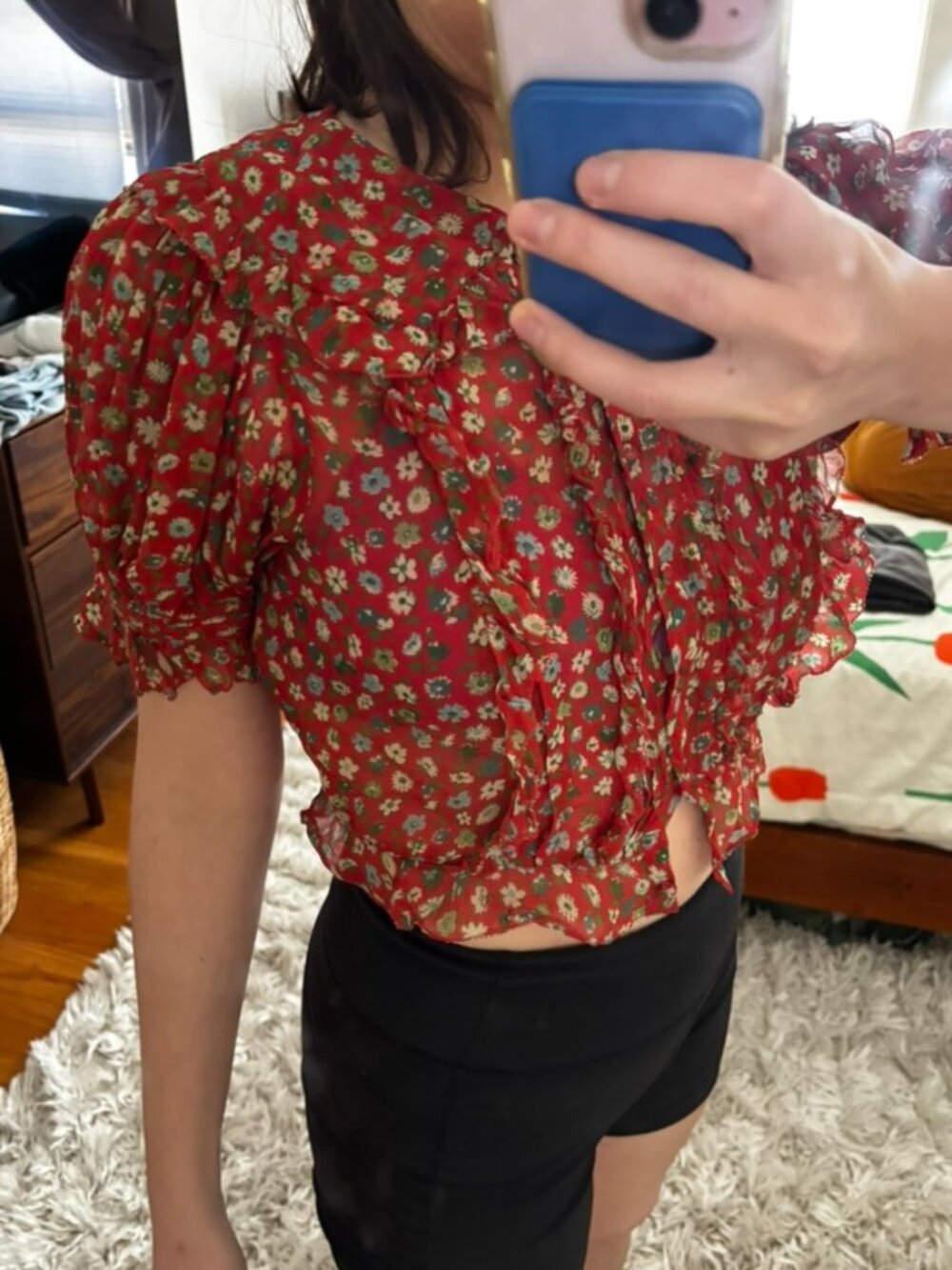 Doen Ruffle Sparrow Top in Red